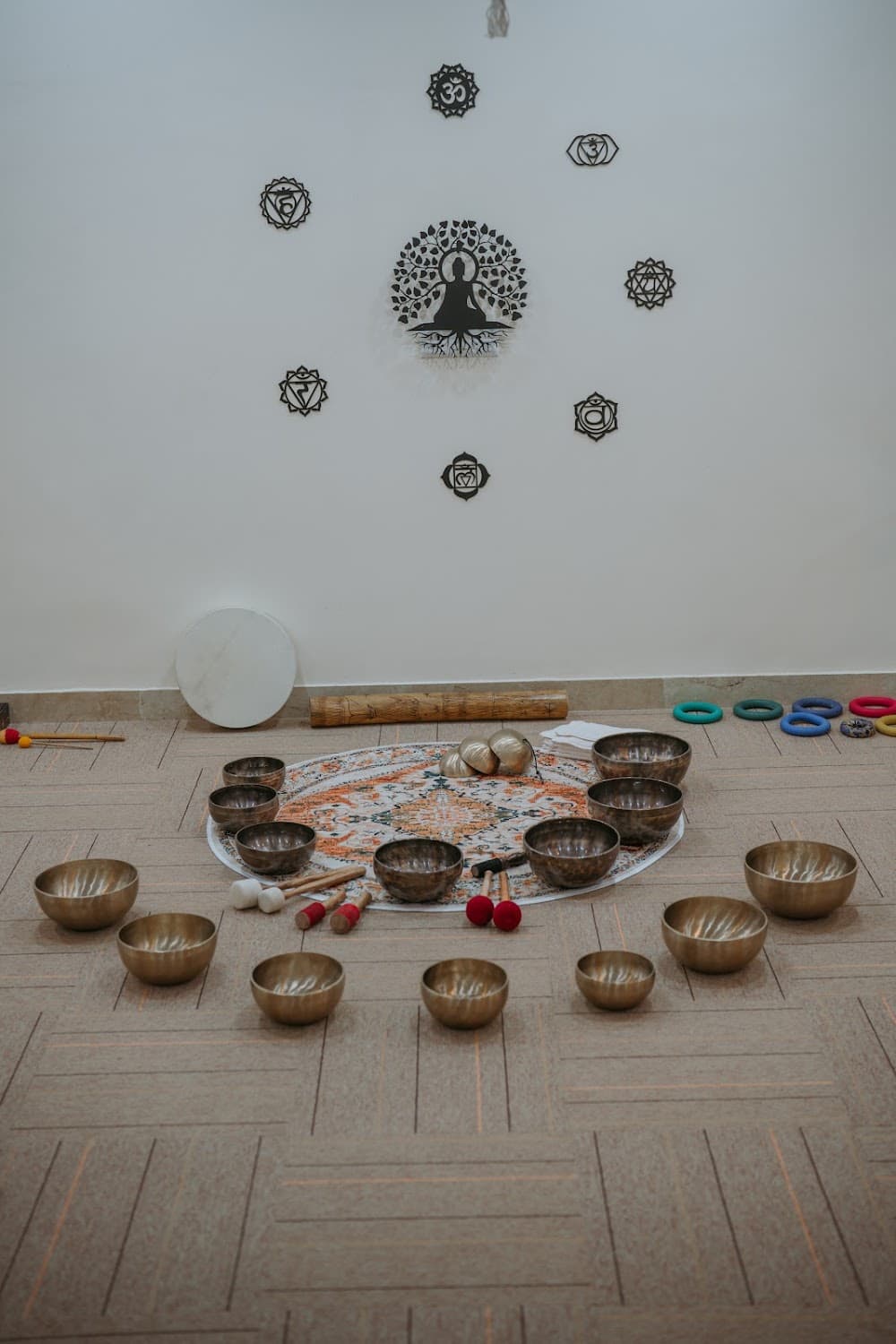 Close-up of resonant singing bowls